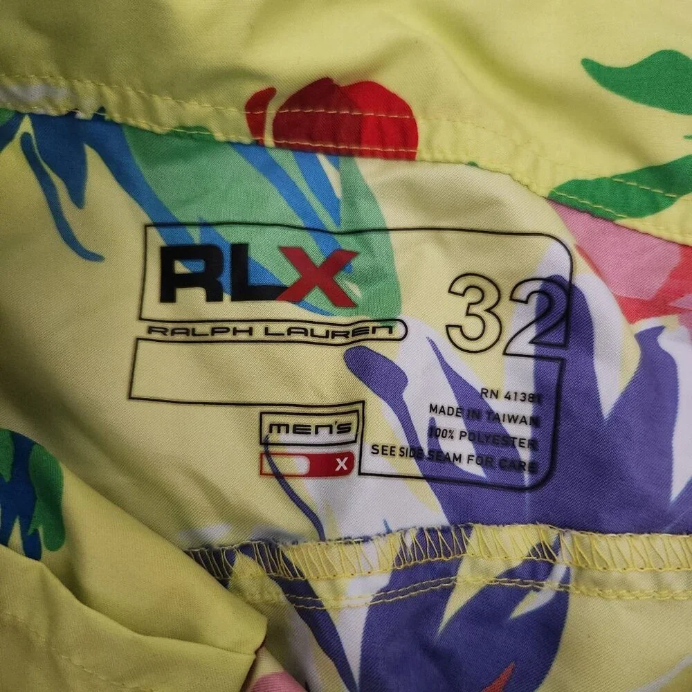 Ralph Lauren Boardshorts Mens Size 32 Floral Yellow Tropical Surf RLX Swim Short